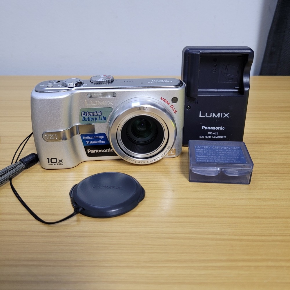 Panasonic Lumix DMC-TZ1 5MP Compact Digital Camera w/ SD Card Battery Tested